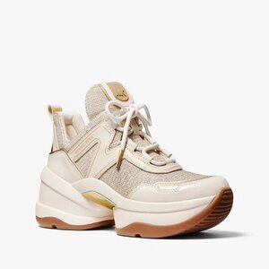 Michael Kors Olympia Trainer Pale Gold Glitter Chain Mesh Sneaker Women 11 M